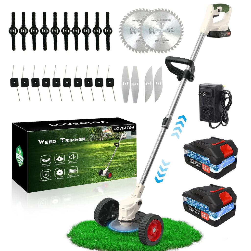 21V Cordless Lawn Mower 3-in-1 Electric Grass Trimmer Lightweight with 2x2.0Ah Batteries Edger Brush Cutter for Yard Garden Tool