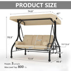 3-Seat Outdoor Porch Swing With Adjustable Canopy
