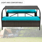 Outdoor Rattan Loveseat Convertible Picnic  Table