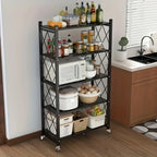 5Tier Heavy Duty Foldable Metal Storage Rack With Wheels
