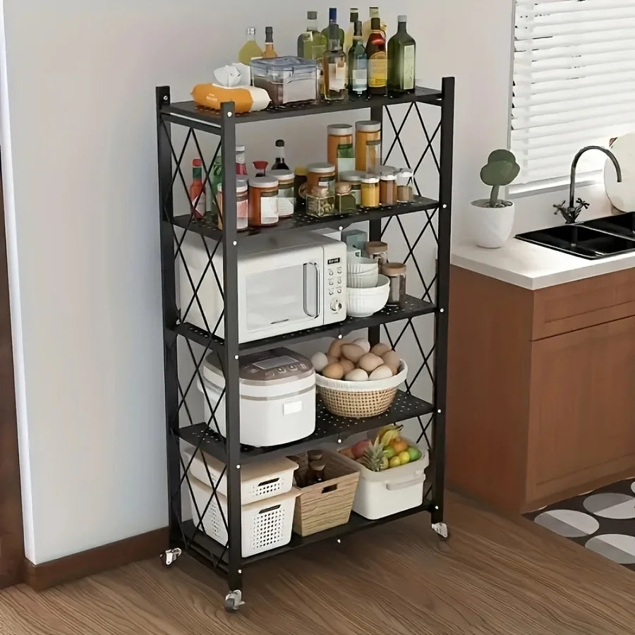 5Tier Heavy Duty Foldable Metal Storage Rack With Wheels