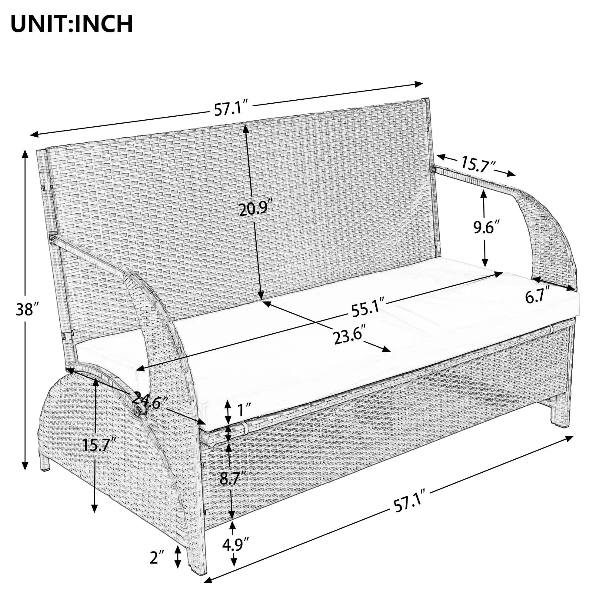 Outdoor Rattan Loveseat Convertible Picnic  Table
