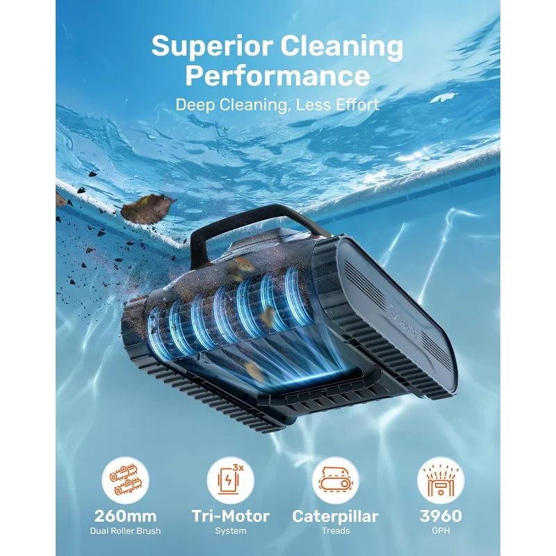 Gosvor LiteVac G1 Pool Vacuum, Wall & Waterline Cleaning, Double Filtration, 150-Min Battery Life for Smart Mode,