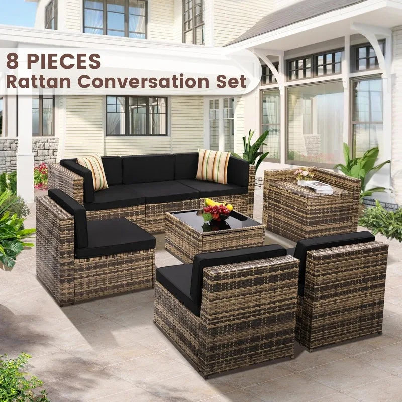 8 Piece Outdoor Wicker Patio Furniture Sectional Set